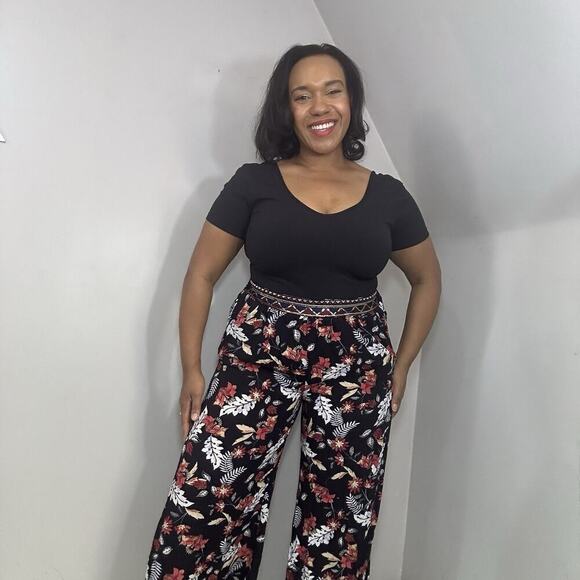 Jaase Pants - JAASE Boho Festival Floral Wide Leg Palazzo Pants Travel Sequins Hippie Resort